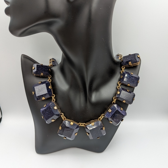 Huge Blue Goldstone Venetian Glass Haute Couture Runway RIVIERE NECKLACE - Picture 2 of 14